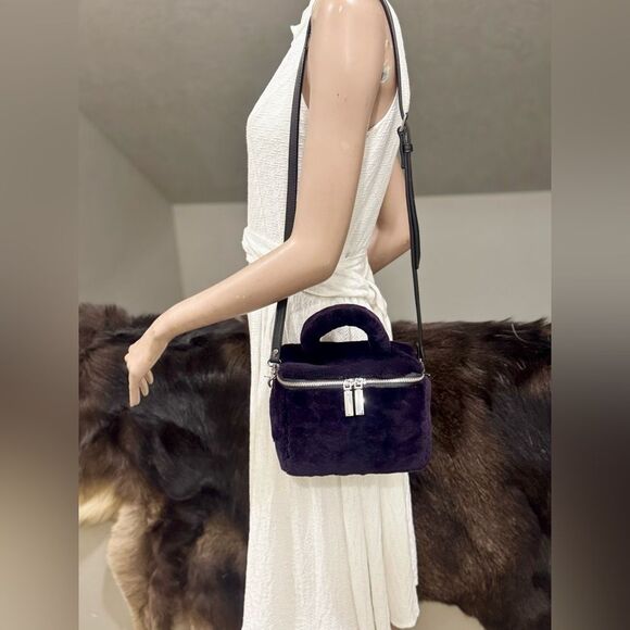 Purple Genuine Shearling Leather Handmade Box Bag/Cosmetics Case/Crossbody Bag - Picture 5 of 14